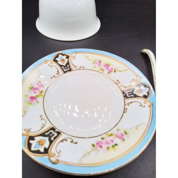 Antique Noritake Bouillon Set 1920s Hand Painted Roses Spoon Saucer Japan - Picture 13 of 13